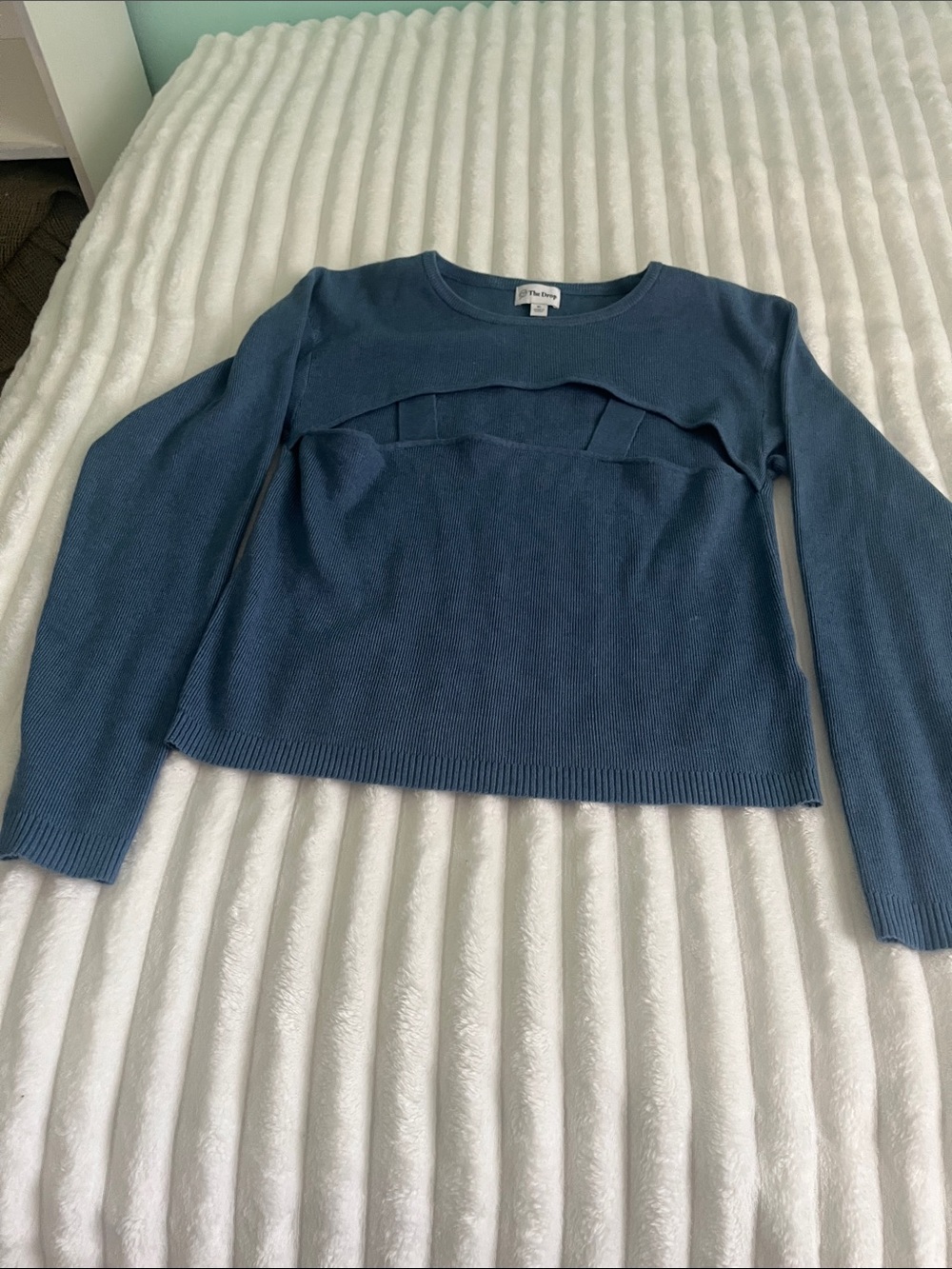 Cutout Front Crewneck Sweater in Slate Blue by The Drop